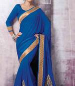 Blue embroidered crepe saree with blouse