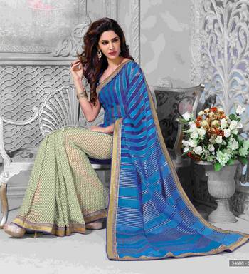 Blue printed georgette saree with blouse 1