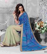 Blue printed georgette saree with blouse