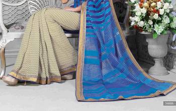 Blue printed georgette saree with blouse 2