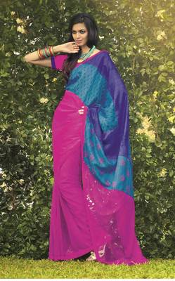 Magenta woven dupion silk saree with blouse 1