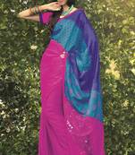 Magenta woven dupion silk saree with blouse