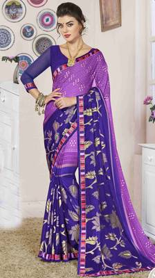 Blue woven georgette saree with blouse 1