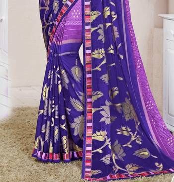 Blue woven georgette saree with blouse 2