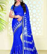 Blue woven georgette saree with blouse