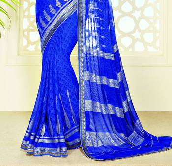 Blue woven georgette saree with blouse 2