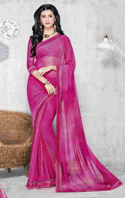 Pink printed georgette saree with blouse 1