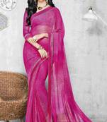 Pink printed georgette saree with blouse