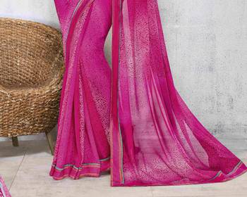 Pink printed georgette saree with blouse 2