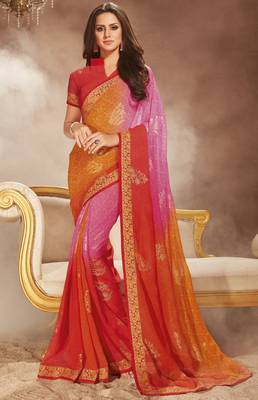 Red woven georgette saree with blouse 1