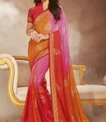 Red woven georgette saree with blouse