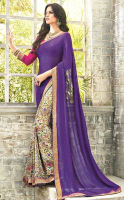 Purple plain georgette saree with blouse 1