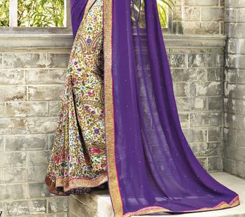 Purple plain georgette saree with blouse 2