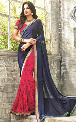 Red plain georgette saree with blouse 1