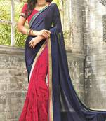 Red plain georgette saree with blouse