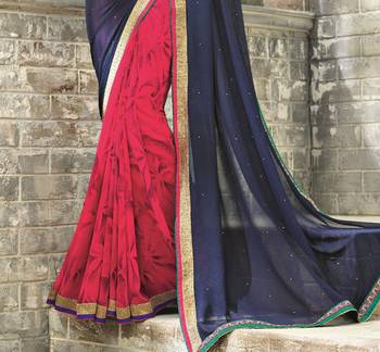 Red plain georgette saree with blouse 2