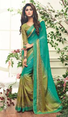 Green woven crepe saree with blouse 1