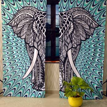Indian elephant curtain gypsy hippie bohemian handmade include 2 panel set queen tapestry, drapes & valances 1