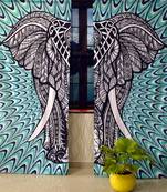Indian elephant curtain gypsy hippie bohemian handmade include 2 panel set queen tapestry, drapes & valances