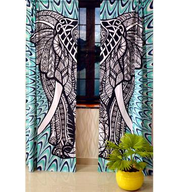 Indian elephant curtain gypsy hippie bohemian handmade include 2 panel set queen tapestry, drapes & valances 3