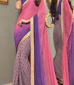 Purple printed crepe saree with blouse