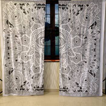 Indian hamsa hand curtain hippie bohemian handmade include 2 panel set urban sketched hand queen tapestry 1