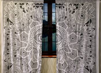 Indian hamsa hand curtain hippie bohemian handmade include 2 panel set urban sketched hand queen tapestry 2