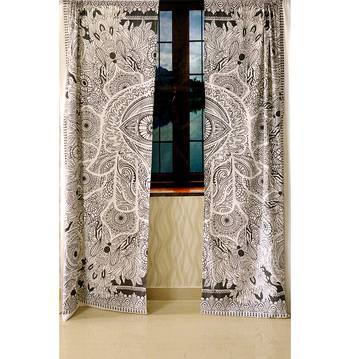 Indian hamsa hand curtain hippie bohemian handmade include 2 panel set urban sketched hand queen tapestry 3