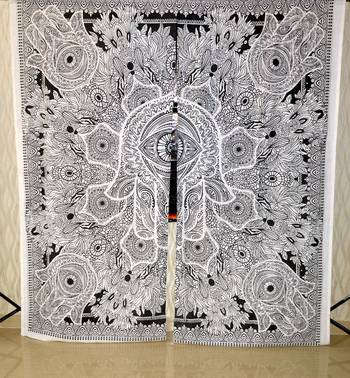Indian hamsa hand curtain hippie bohemian handmade include 2 panel set urban sketched hand queen tapestry 4