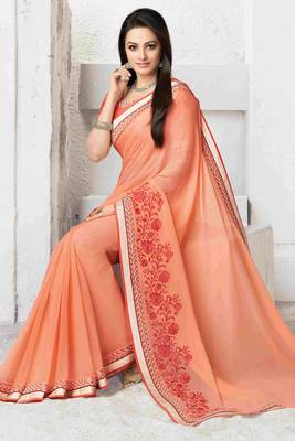 Peach woven georgette saree with blouse 1