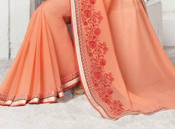 Peach woven georgette saree with blouse 2