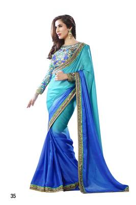 Blue woven crepe saree with blouse 1