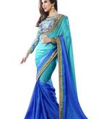 Blue woven crepe saree with blouse