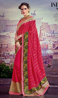 Magenta woven crepe saree with blouse 1