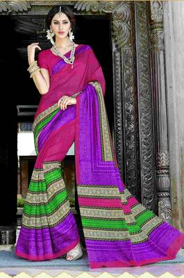 Purple printed crepe saree with blouse 1