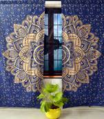 Indian big flower mandala curtain hippie bohemian handmade include 2 panel set blue gold queen tapestry