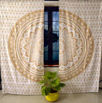Indian gold ombre mandala curtain handmade include 2 panel set gold ombre mandala queen tapestry, drapes & valances 1