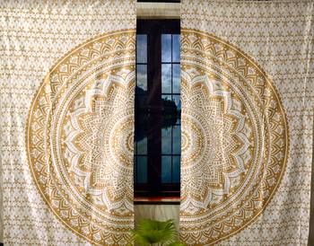 Indian gold ombre mandala curtain handmade include 2 panel set gold ombre mandala queen tapestry, drapes & valances 2