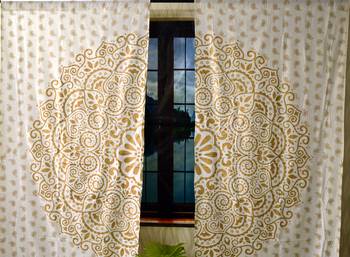 Gold ombre mandala indian curtain handmade include 2 panel set gold ombre mandala queen indian tapestry 2