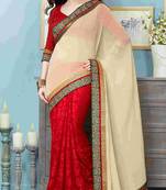 Red embroidered crepe saree with blouse