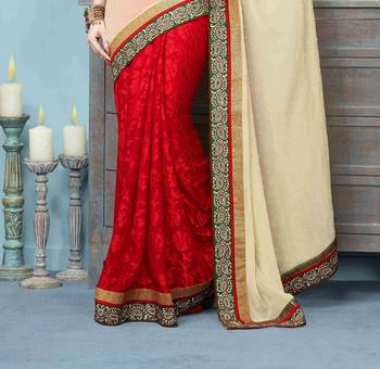 Red embroidered crepe saree with blouse 2