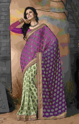 Purple woven georgette saree with blouse 1