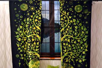Green tree of life elephant curtain gyspy hippie bohemian handmade curtains, include 2 panel set curtain, twin tapestry 1