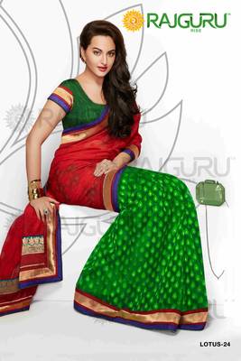 Green woven georgette saree with blouse 1