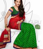 Green woven georgette saree with blouse