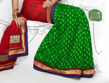 Green woven georgette saree with blouse 2