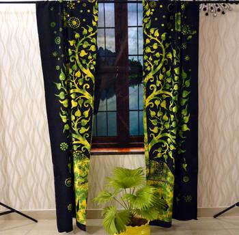 Green tree of life elephant curtain gyspy hippie bohemian handmade curtains, include 2 panel set curtain, twin tapestry 2