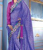Purple printed dupion silk saree with blouse