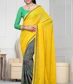 Yellow printed georgette saree with blouse