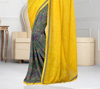 Yellow printed georgette saree with blouse 2